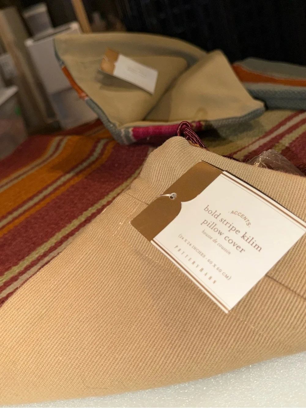 New Pottery Barn Bold Stripe Kilim Pillow Cover, Tassels, 24”, 2012